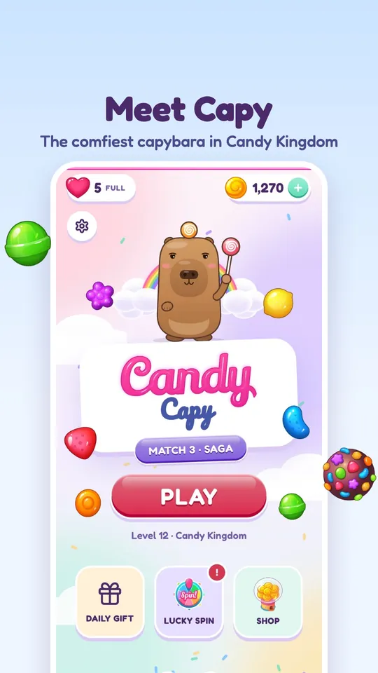 Home screen with Capy the capybara and the Play button