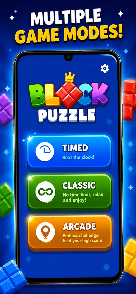 Game mode menu with Timed, Classic and Arcade